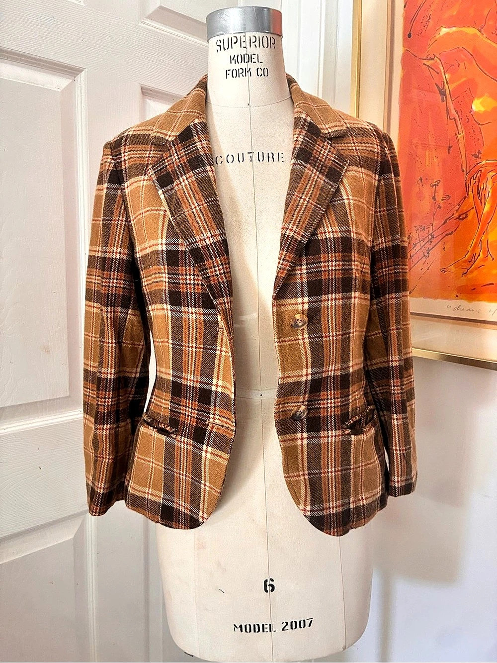 Pendleton Wool Plaid Blazer in Brown & Orange